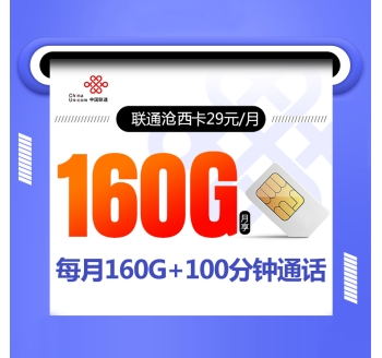 联通沧西卡【29元160G+100分钟】